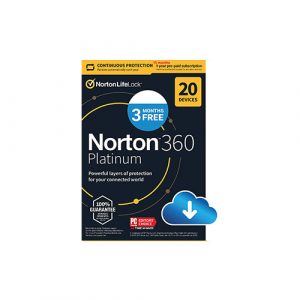Norton 360 Platinum 2022 Antivirus software for 20 Devices with Auto Renewal - Includes VPN, PC Cloud Backup & Dark Web Monitoring